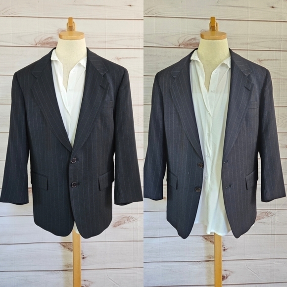 Givenchy Vintage Single Breast Tailored Pinstripe Blazer in Blue and Tan Sz 39S - Picture 16 of 16